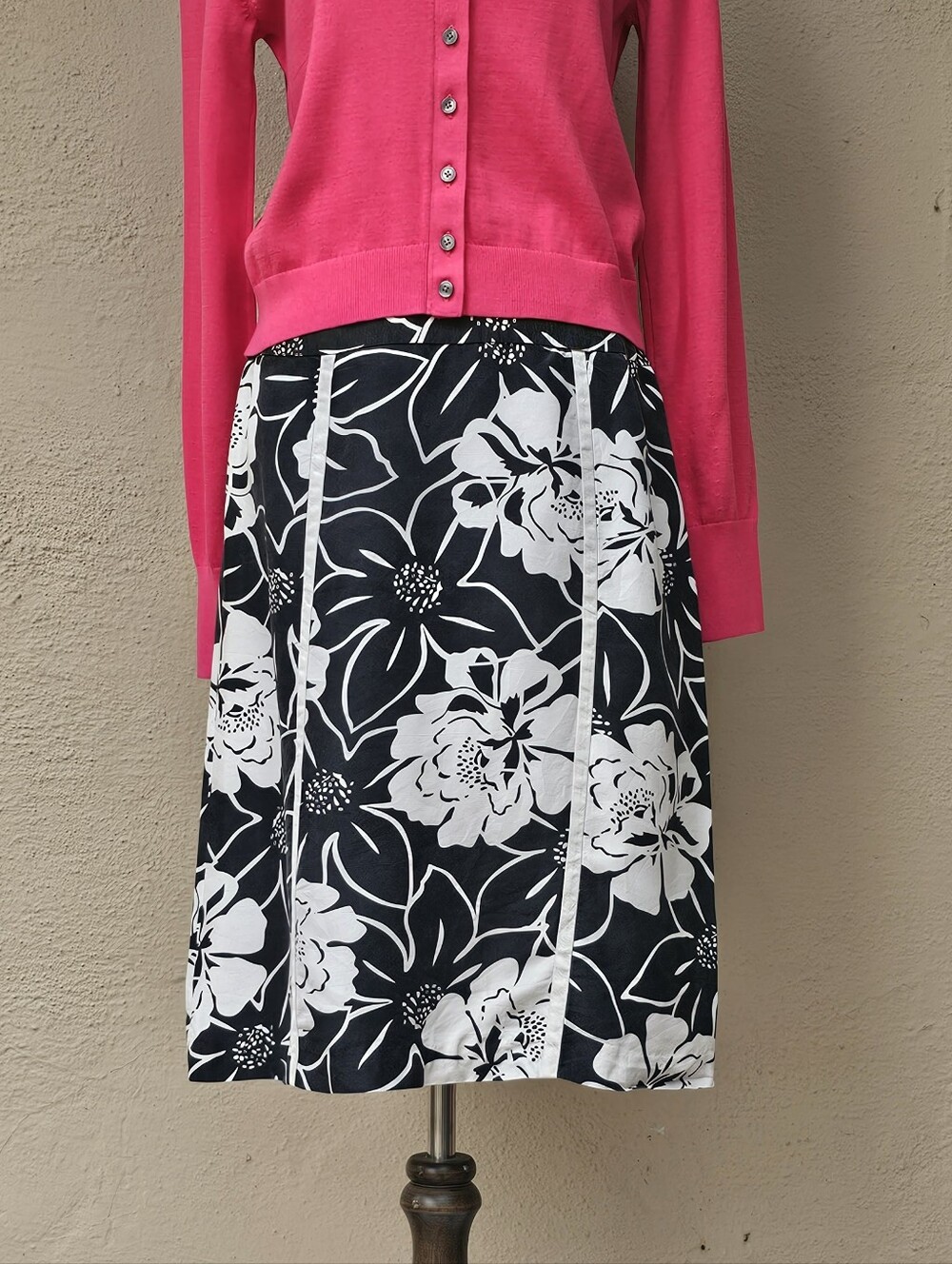Grace Elements 100% Silk Black Floral Skirt W Grosgrain Ribbon Trim Size 8